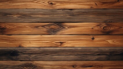 Poster - Natural wooden texture with varying shades of brown and visible knots on planks arranged horizontally for background design.