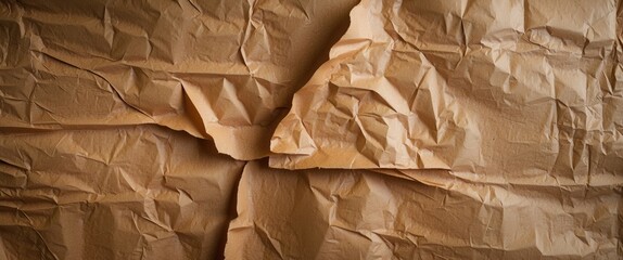 Poster - Brown crumpled paper texture background with deep creases and folds for textured design and artistic projects