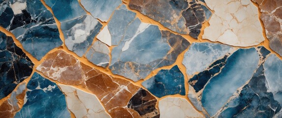Poster - Multicolored marble stone texture background with blue, brown, and white patterns designed for interior decor and design projects.