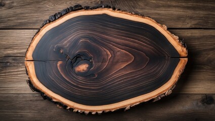 Poster - Dark polished wooden surface with natural grain patterns on a rustic wooden background