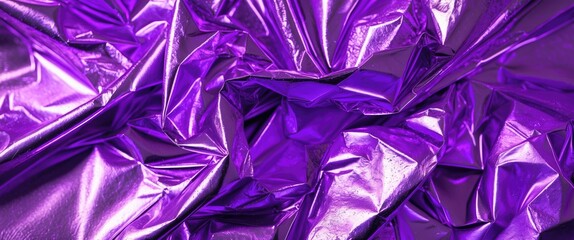 Poster - Purple metallic foil texture with crumpled and wrinkled surface creating an abstract background pattern