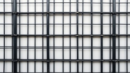 Poster - Black grid pattern with white background, industrial design, abstract geometric texture, modern architecture element, structural framework.