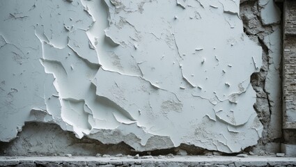 Poster - Cracked and peeling wall texture with light gray paint and exposed surface details in urban setting