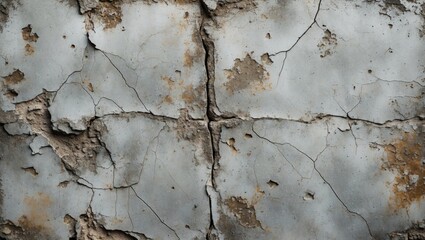 Poster - Cracked and weathered wall surface with peeling paint and texture details in neutral tones