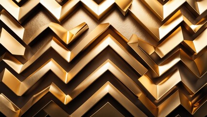 Aufkleber - Golden abstract 3D geometric background with layered zigzag shapes creating a dynamic texture and visual depth