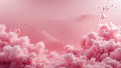 Poster - pink fluffy clouds with water splashes in a soft pastel background illustration.