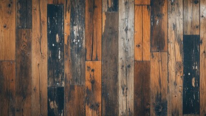 Poster - Textured wooden floor with a variety of wood tones and patterns showcasing wear and natural imperfections in a planked layout