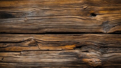 Poster - Textured wooden surface with natural patterns and grain detail from aged timber planks in dark brown tones.