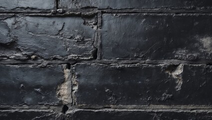Poster - Black textured brick wall with visible cracks and wear, suitable for background or surface design.
