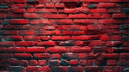 Poster - Textured red brick wall background with visible mortar and uneven surfaces creating an industrial aesthetic for design use.