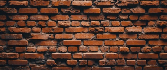 Poster - Red brick wall texture background with uneven mortar joints and weathered appearance suitable for architectural and design concepts