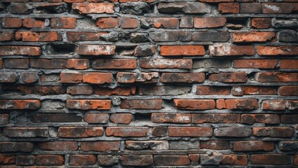 Poster - Red and gray weathered brick wall with visible mortar joints and texture details