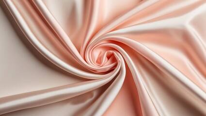 Poster - Satin fabric texture in soft peach and cream colors arranged in a circular swirl pattern for textile or background design applications