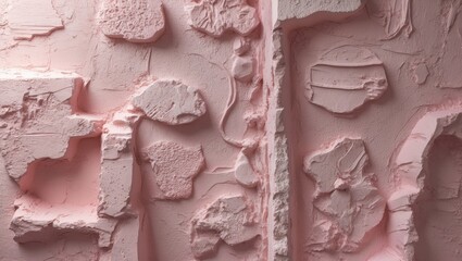 Poster - Textured pink wall with irregular plaster shapes and patterns creating a dimensional design background
