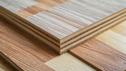Poster - Close-up of various types of wooden panels arranged in a geometric pattern showcasing different wood textures and colors