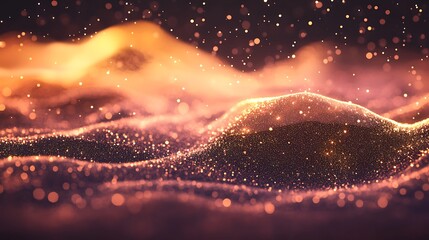 Poster - Abstract depiction of a sparkling golden landscape with bokeh effects