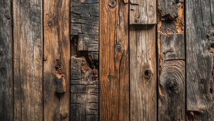 Poster - Old weathered wooden planks with various textures and colors arranged in a rustic background pattern