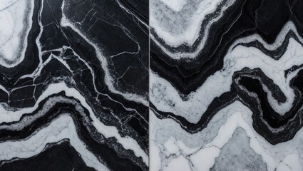 Poster - Black and white marble texture with intricate swirling patterns and veining detail suitable for backgrounds and design elements