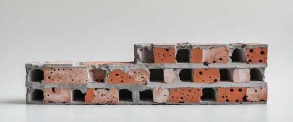Poster - Brick wall segments in stacked arrangement showcasing varying textures and colors of concrete and terracotta materials