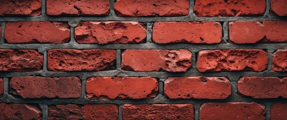 Poster - Red brick wall texture featuring uneven bricks with visible mortar joints and weathered appearance. Ideal for architectural backgrounds.