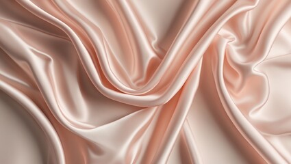 Poster - Soft peach satin fabric draped texture with gentle folds and smooth surface for backgrounds and design projects