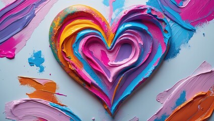 Poster - Colorful heart made of paint swirls on blue background artistic concept of love and creativity