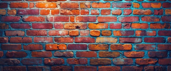 Poster - Red brick wall texture with contrasting colors and lighting highlighting the surface details and irregularities in pattern