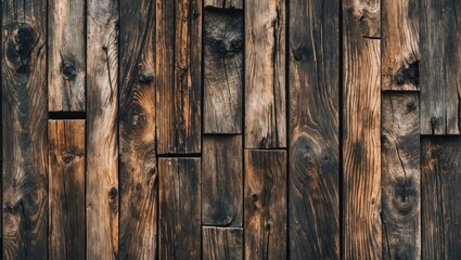 Poster - Detailed texture of rustic wooden planks with varying shades of brown and grain patterns for background use
