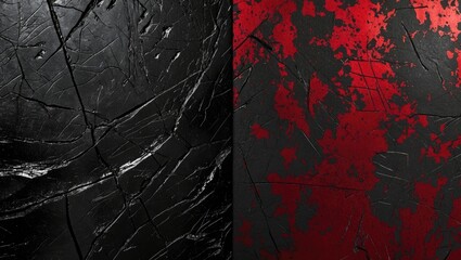 Poster - Black and red textured wall abstract background with cracked patterns in contrasting colors