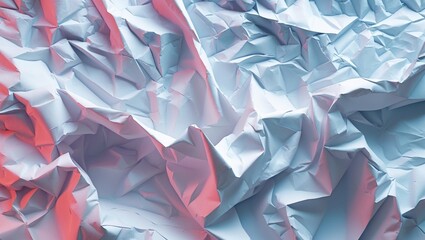 Poster - Crumpled paper texture with soft pastel colors featuring light blue and pink hues suitable for abstract backgrounds and design projects