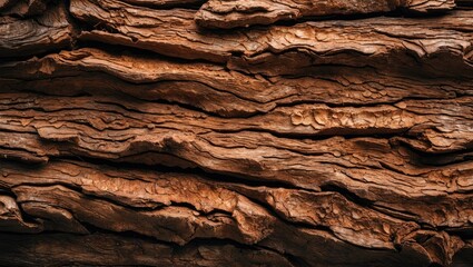 Poster - Textured wooden surface with deep grooves and rich brown tones detailed close-up of natural wood grain pattern