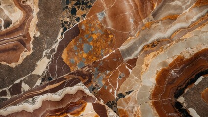 Poster - Multicolored natural stone surface with intricate patterns and textures in shades of brown, orange, and cream.