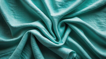 Poster - Textured fabric in soft turquoise color with folds and creases creating a layered appearance for textile design backgrounds