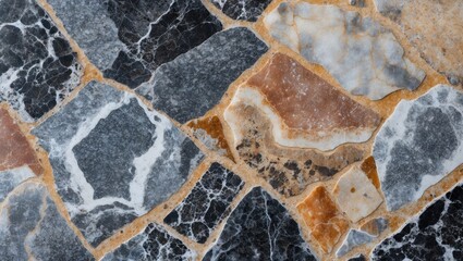 Poster - Multicolored marble stone surface texture with patterns of grey, black, white, and beige hues in various shapes and sizes