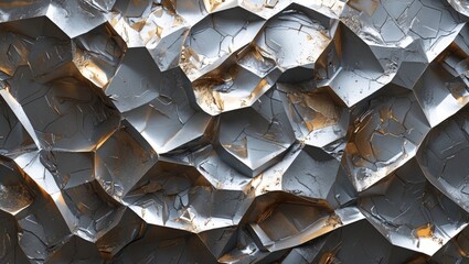 Poster - Metallic abstract surface with jagged textures and reflective qualities in silver and gold tones.