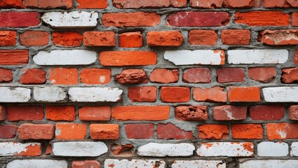 Poster - Red and white brick wall background texture with rough mortar joints and weathered appearance