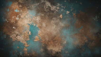 Poster - Textured grunge background with peeling paint in shades of blue brown and orange suitable for design projects and abstract art