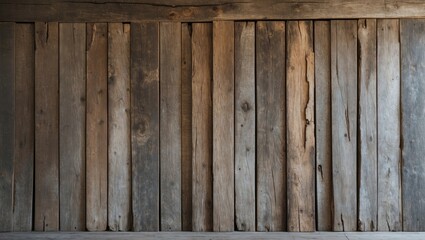 Poster - Wooden wall texture with vertical planks in rustic brown tones showcasing natural imperfections and weathered finish