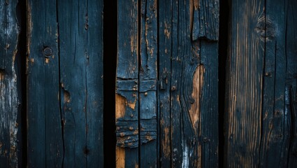 Poster - Weathered dark wooden planks with cracks and peeling paint texture for backgrounds or design elements