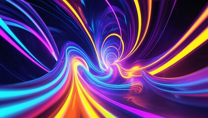 Poster - Abstract neon glowing lines swirl and flow in complex patterns