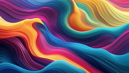 Poster - An abstract illustration showing colorful layered undulating wave patterns