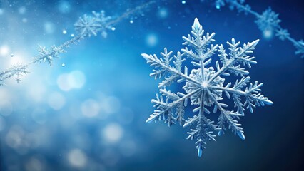 Wall Mural - delicate white snowflake gently falls from the sky on a clear blue background , ephemeral, winter, e