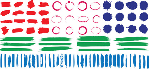 Wall Mural - circle and line brush stroke vector set, abstract design, vibrant paint texture, colorful pattern, b