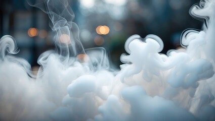 Poster - Ethereal white smoke abstract background with soft bokeh lights creating a dreamy, atmospheric feel for creative designs and visual presentations.