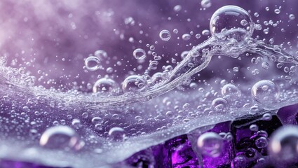 Poster - delicate bubbles rising through frosty ice with vibrant purple colors below creating an ethereal bac