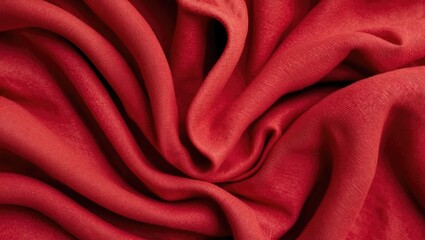 Poster - abstract close-up of luxurious red cotton fabric showcasing soft textures and elegant flowing waves 