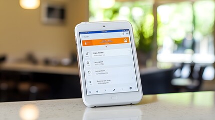 Poster - Digital display showing a smart home security dashboard with various settings controls and notifications for home automation and intelligent connected features
