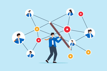 Poster - flat illustration businessman connect networking chart with pencil symbolizing social connection for