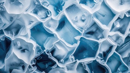 Poster - ice texture background with abstract patterns showcasing layered ice cubes in varying shades of blue