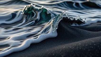 Poster - Soft waves rolling over black sand creating an abstract background design perfect for wallpapers, banners, and art posters.